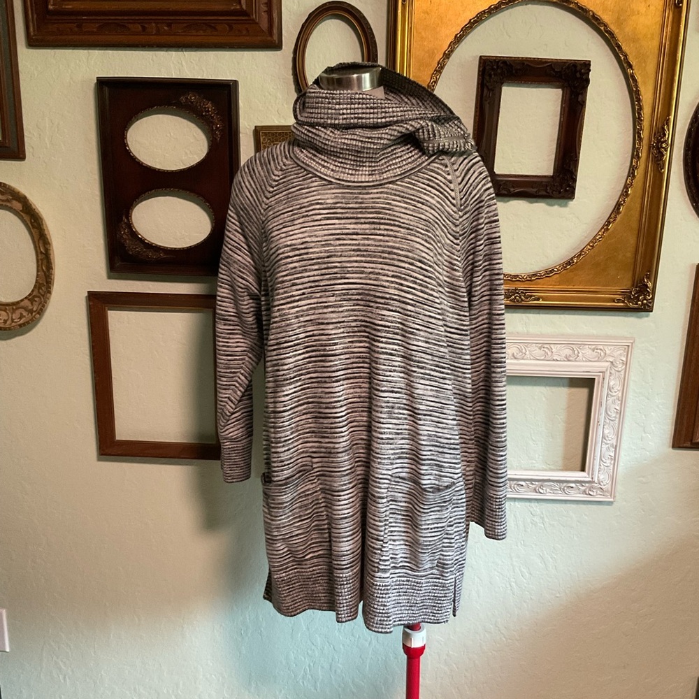 Striped Gray Tunic with Cowl Neck